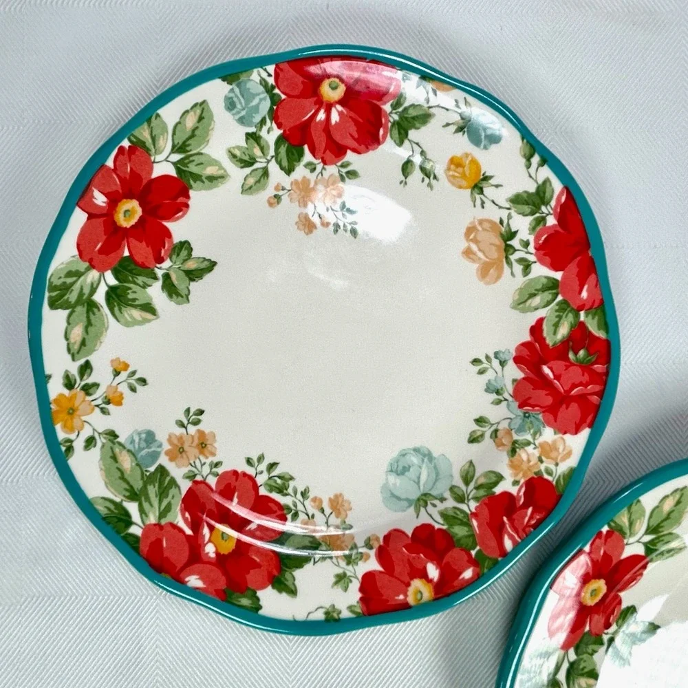 Set of 2 The Pioneer Woman Vintage Floral Teal Dinner Plates 10.5